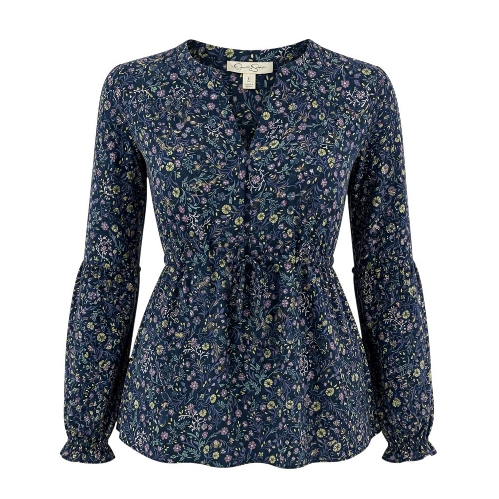 Jessica Simpson Whimsigoth Fairycore Floral Blouse Cinched Waist Size S EUC